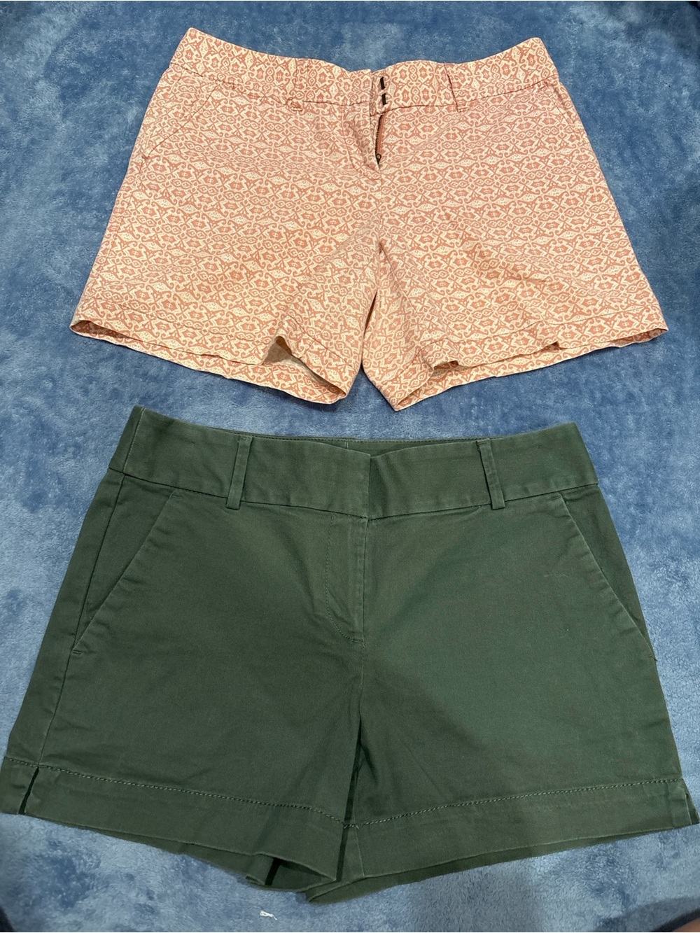LOFT Peach Printed Shorts and LOFT Dark Green Cotton Shorts